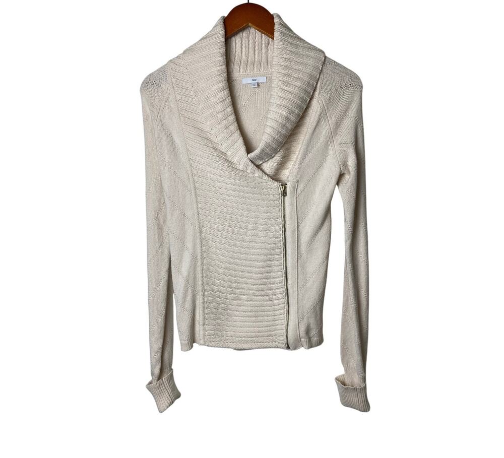 Gap Cream Open Chunky Knit Moto Jacket Zipper Closure Women's Size X-Small